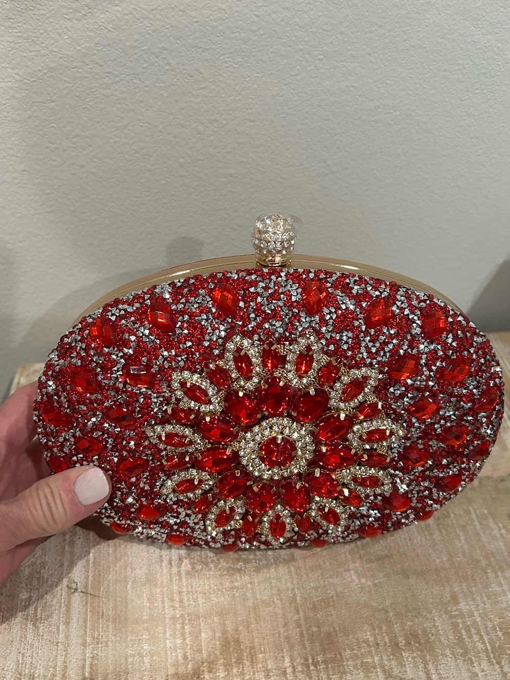 Ramla Red Jeweled Evening Clutch
